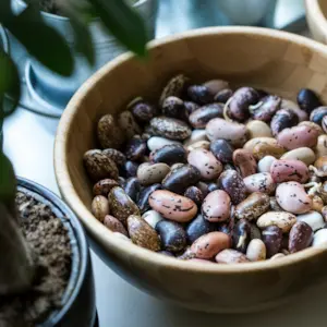 ფერადი მარცვლეულით სავსე ჯამი